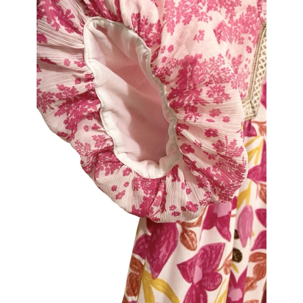 Anthropologie JODIFL Pink/White Floral Top Puff Sleeve Ruffle Collar S NWT - Picture 5 of 9